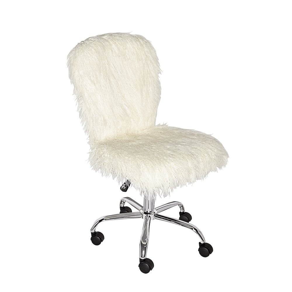 Faux Flokati Armless Office Chair, White - Linon