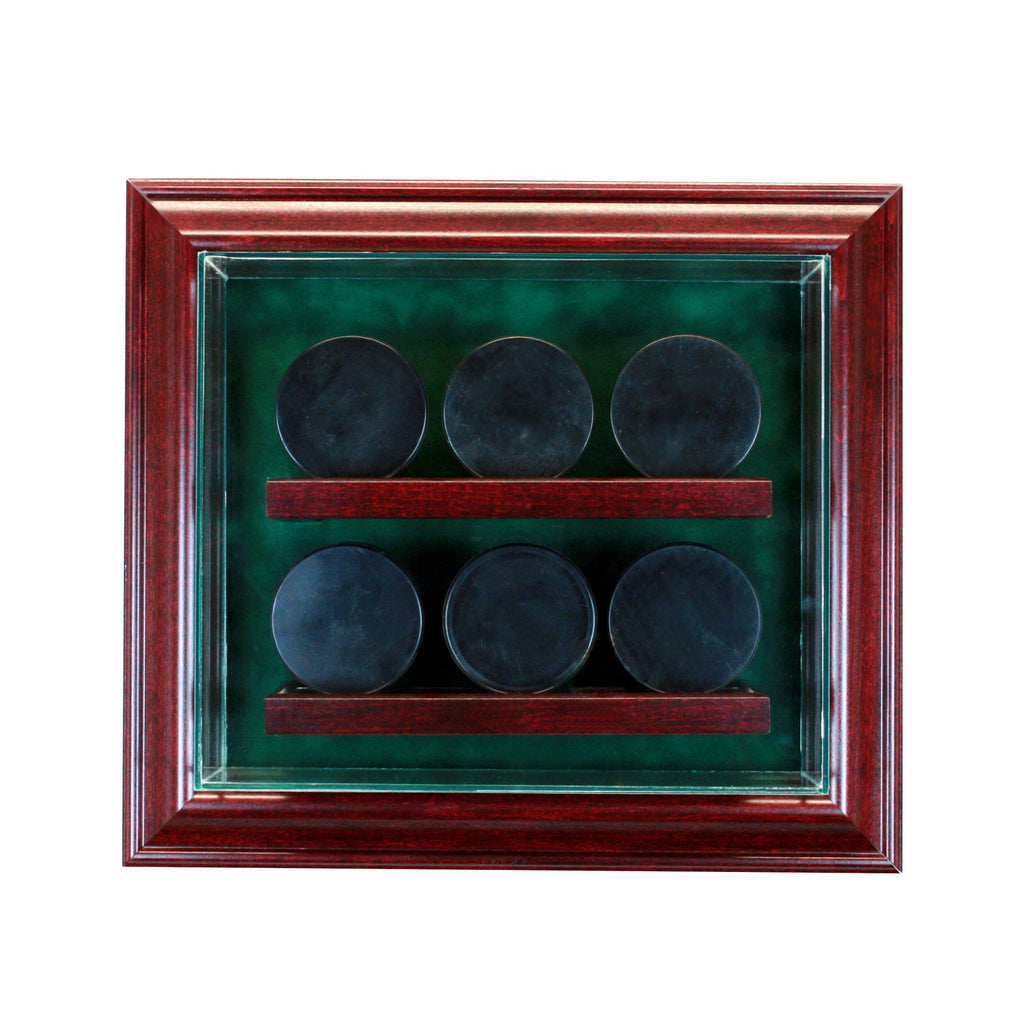 6 Hockey Puck Cabinet Style Display Case with Cherry Moulding