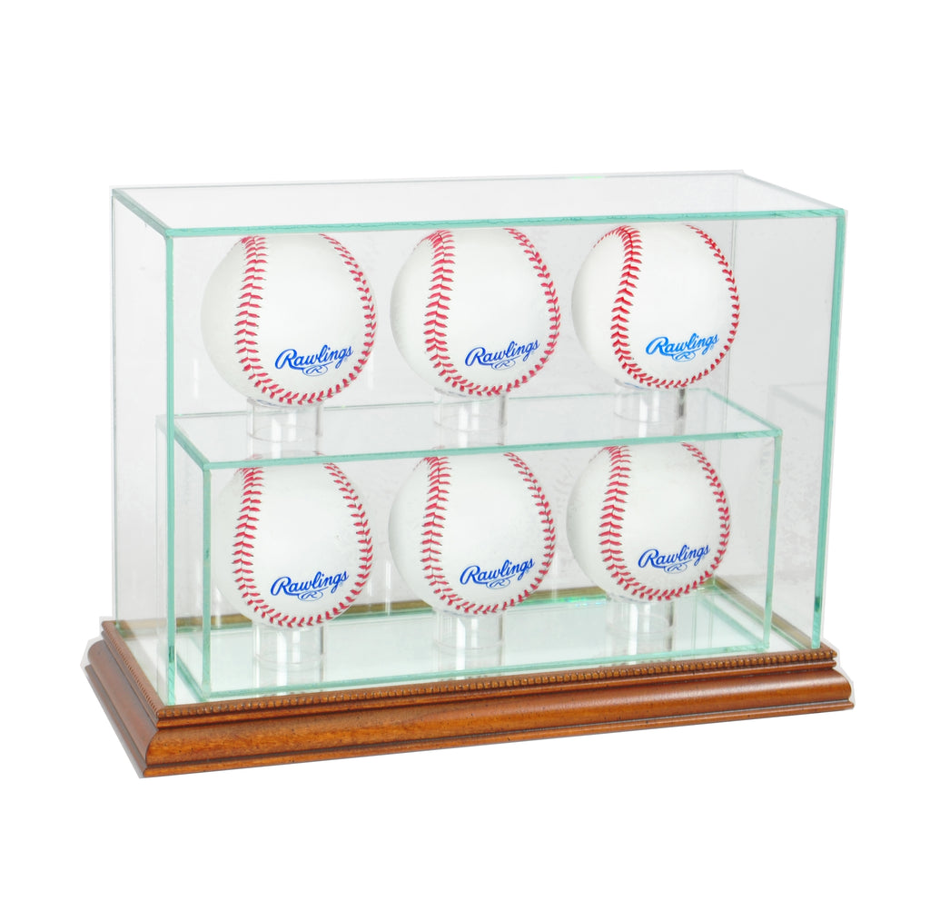 6 Upright Baseball Display Case with Walnut Moulding