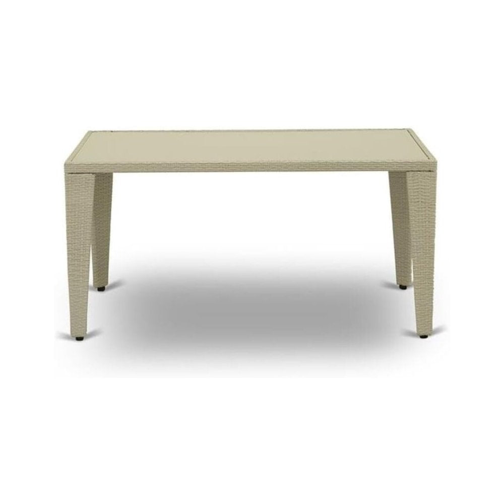 Outdoor Wicker Dining Table - Rectangle PE Wicker Table with Glass Top, 36x60 Inch, Natural Linen - East West Furniture
