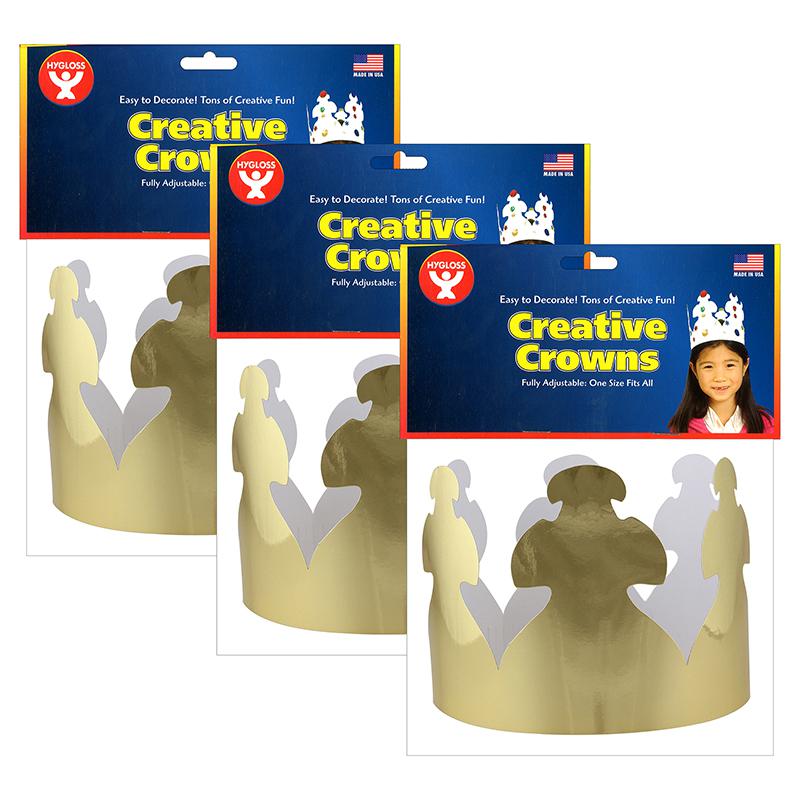 Bright Gold Crowns, 24 Per Pack, 3 Packs - Hygloss