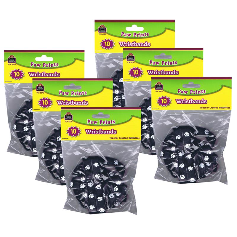 Black with White Paw Prints Wristband Pack, 10 Per Pack, 6 Packs - Teacher Created Resources