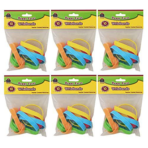 Happy Faces Wristbands, 10 Per Pack, 6 Packs - Teacher Created Resources