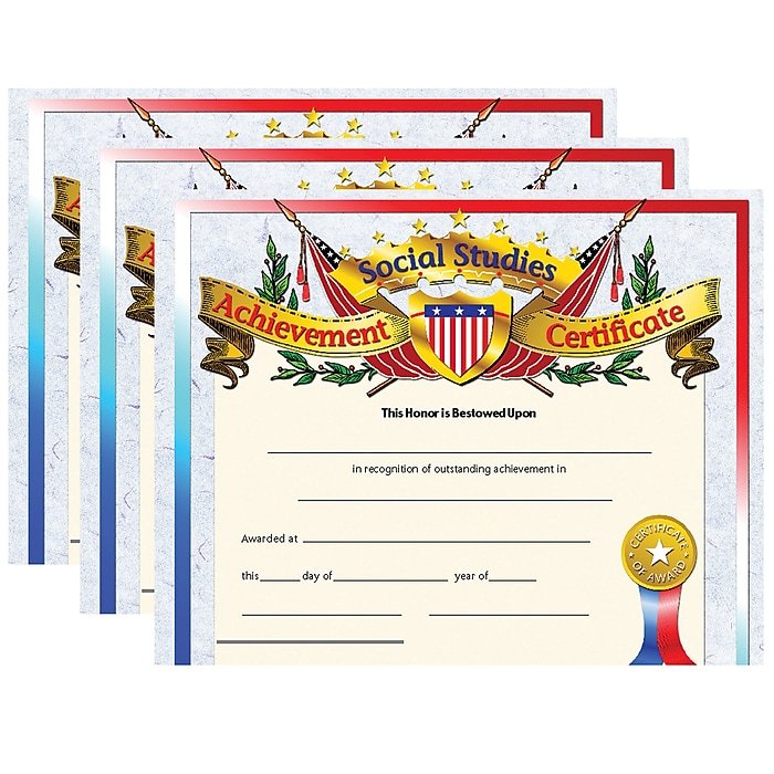 Social Studies Achievement Certificate, 30 Per Pack, 3 Packs - Hayes Publishing