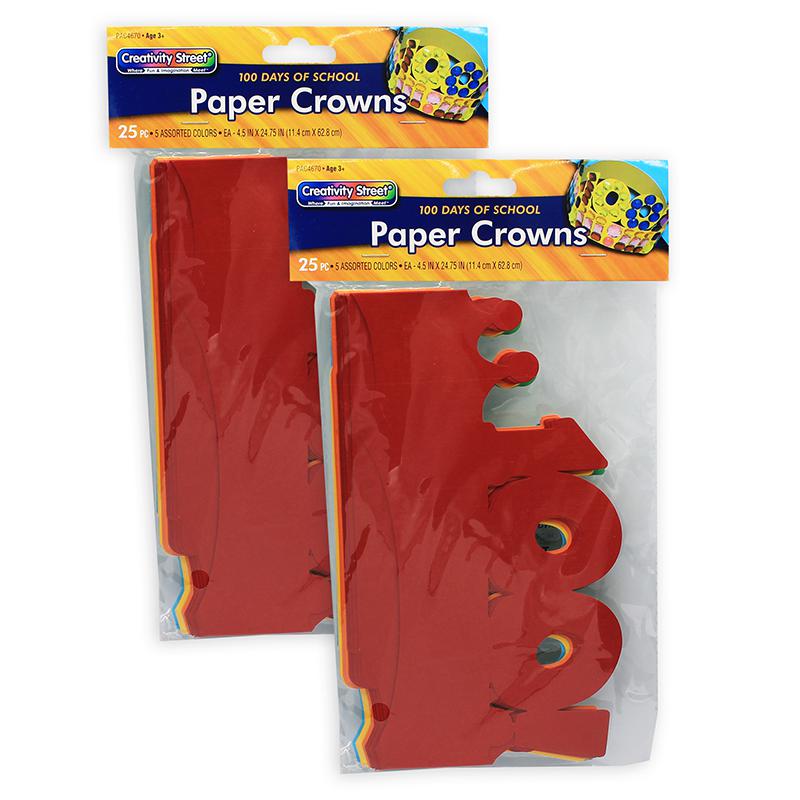 100 Days of School Paper Crowns, 4.5'' x 24.75'', 25 Per Pack, 2 Packs - Creativity Street