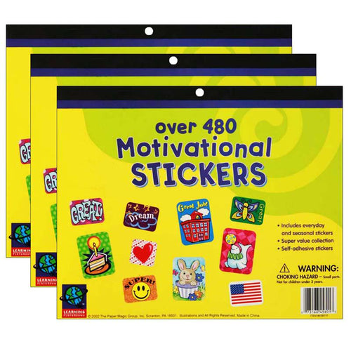 Jumbo Motivational Sticker Book, 480 Stickers Per Book, Pack of 3 - Eureka