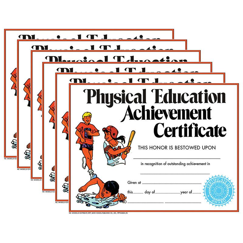 Physical Education Achievement Certificate, 8.5'' x 11'', 30 Per Pack, 6 Packs - Hayes Publishing