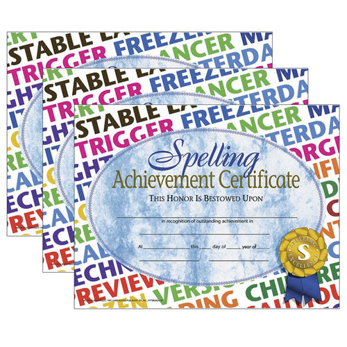 Spelling Achievement Certificate, 30 Per Pack, 3 Packs - Hayes Publishing