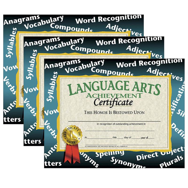 Language Arts Achievement Certificate, 30 Per Pack, 3 Packs - Hayes Publishing