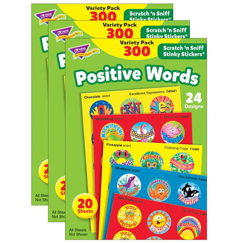 Positive Words Stinky Stickers Variety Pack, 300 Per Pack, 3 Packs - TREND