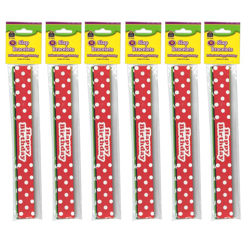 Polka Dots Happy Birthday Slap Bracelets, 10 Per Pack, 6 Packs - Teacher Created Resources