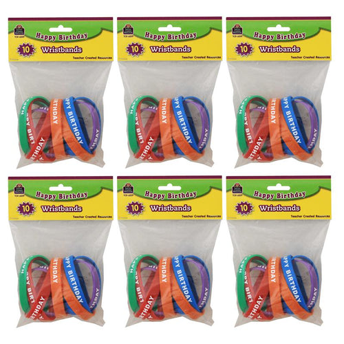 Happy Birthday Wristbands, 10 Per Pack, 6 Packs - Teacher Created Resources