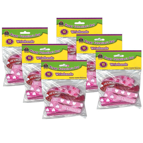Happy Valentine's Day Wristbands, 10 Per Pack, 6 Packs - Teacher Created Resources