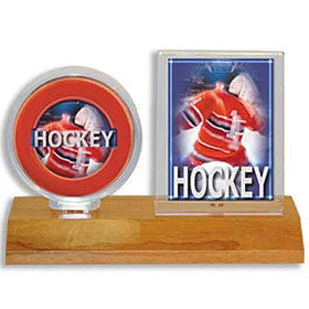 Hockey Puck & Card Holder - Wood Base - Special Order - 2