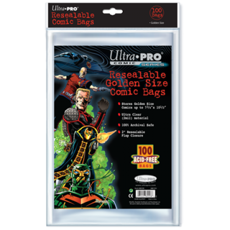 Comic Bags - Golden Size - Resealable (100 per pack) - Special Order - Ultra Pro