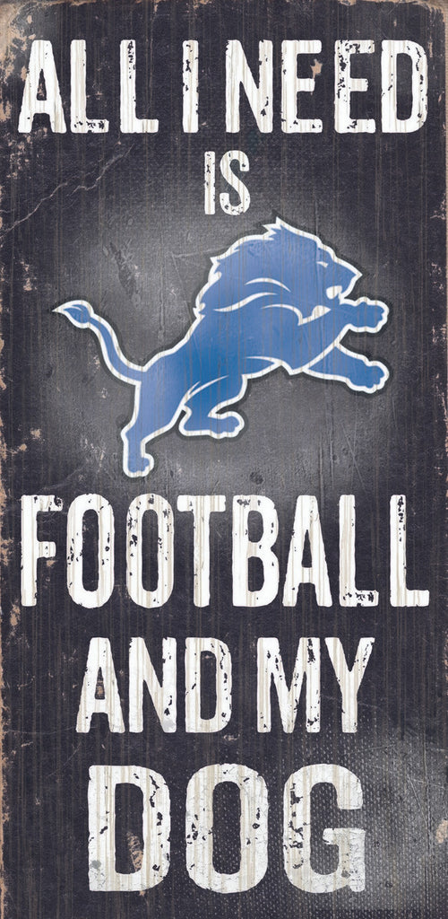 Detroit Lions Wood Sign - Football and Dog 6''x12'' - Fan Creations