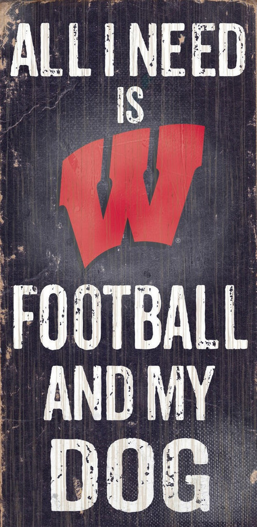 Wisconsin Badgers Wood Sign - Football and Dog 6''x12'' - Fan Creations