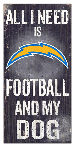 Los Angeles Chargers Sign Wood 6x12 Football and Dog Design -