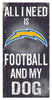 Los Angeles Chargers Sign Wood 6x12 Football and Dog Design -