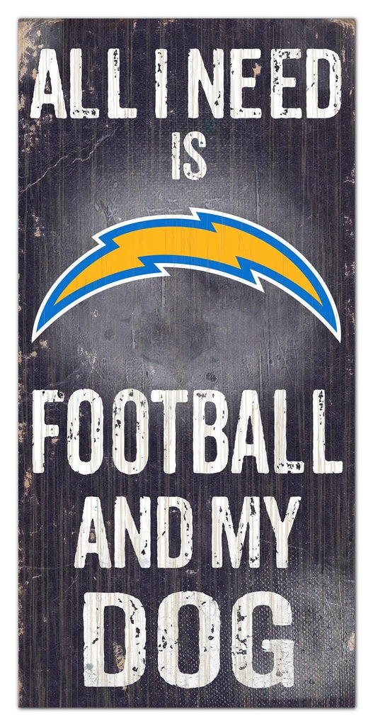 Los Angeles Chargers Sign Wood 6x12 Football and Dog Design -