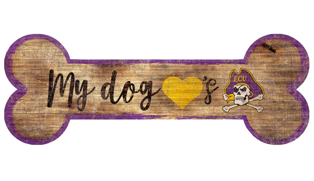 East Carolina Pirates Sign Wood 6x12 Dog Bone Shape - Fan Creations