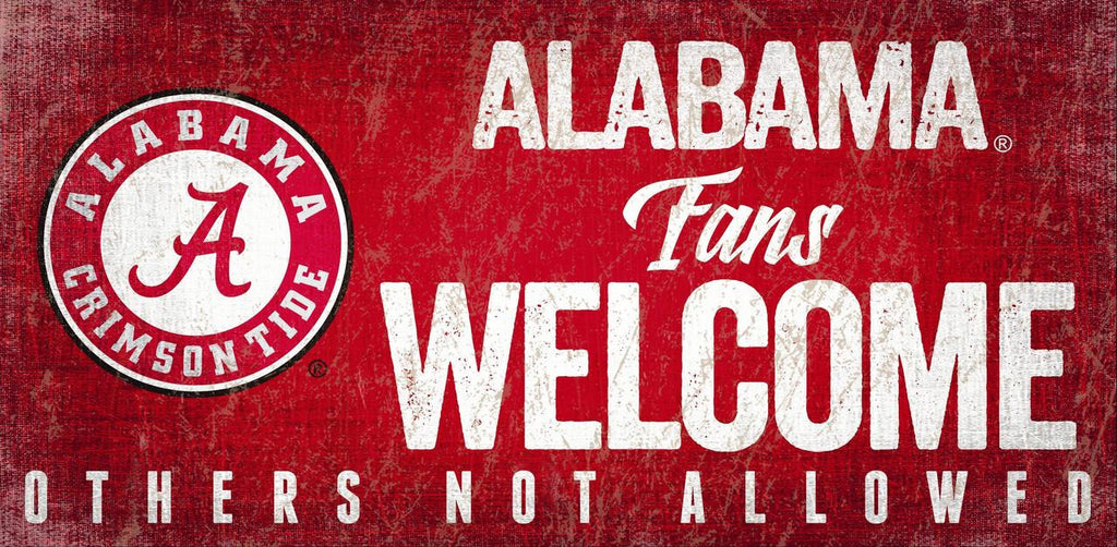 Alabama Crimson Tide Wood Sign Fans Welcome 12x6 - Fan Creations