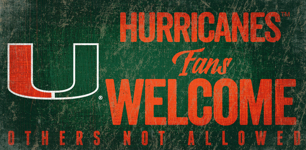 Miami Hurricanes Wood Sign Fans Welcome 12x6 - Fan Creations