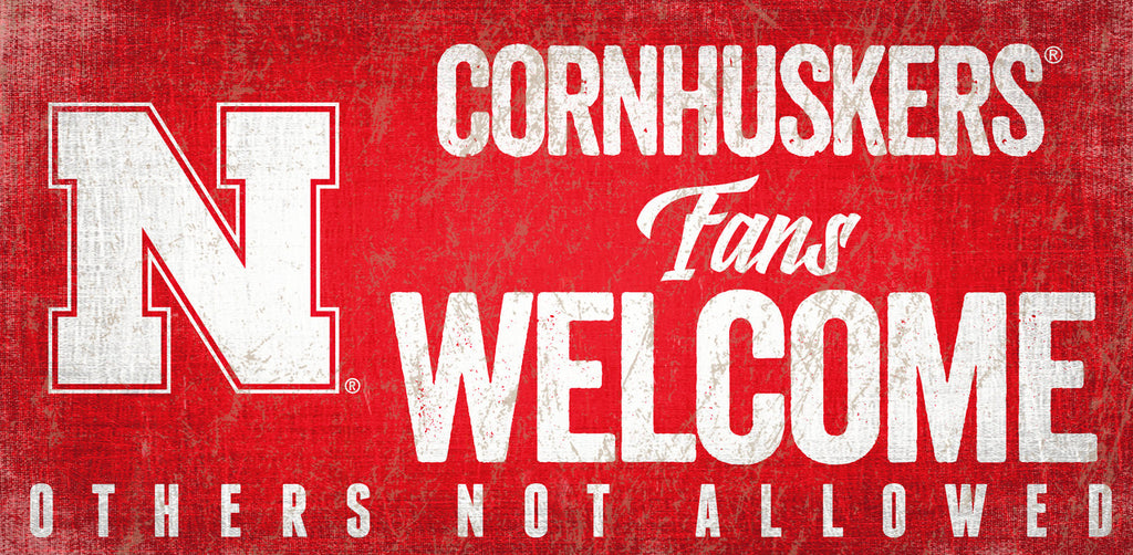 Nebraska Cornhuskers Wood Sign Fans Welcome 12x6 - Fan Creations