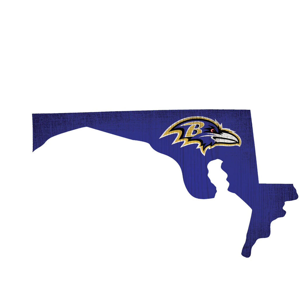Baltimore Ravens Sign Wood 12 Inch Team Color State Shape Design - Fan Creations