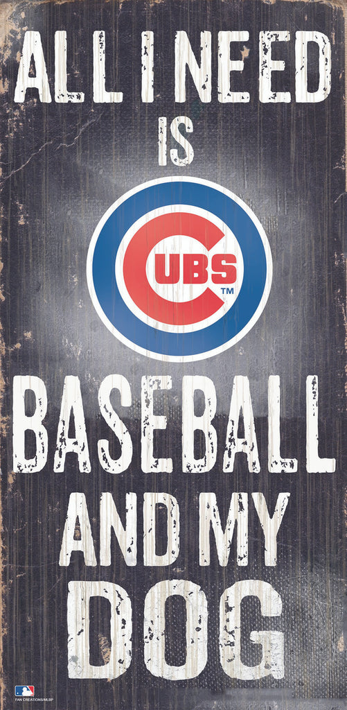 Chicago Cubs Sign Wood 6x12 Baseball and Dog Design - Fan Creations