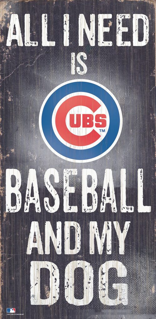 Chicago Cubs Sign Wood 6x12 Baseball and Dog Design - Fan Creations