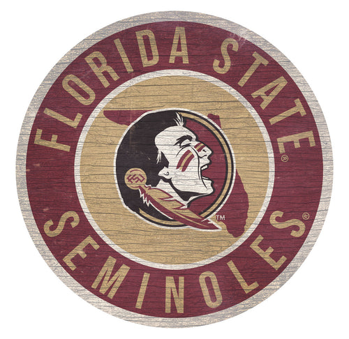 Florida State Seminoles Sign Wood 12 Inch Round State Design - Fan Creations