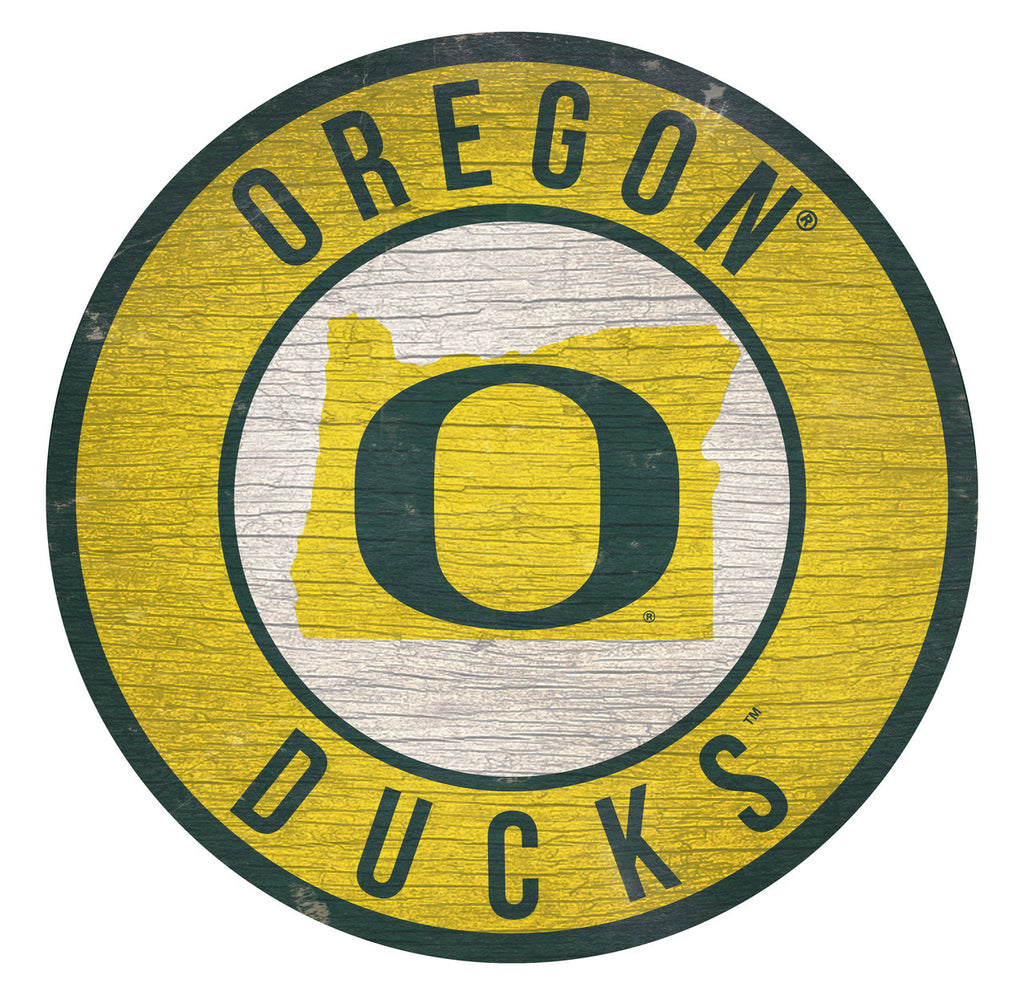 Oregon Ducks Sign Wood 12 Inch Round State Design - Special Order - Fan Creations