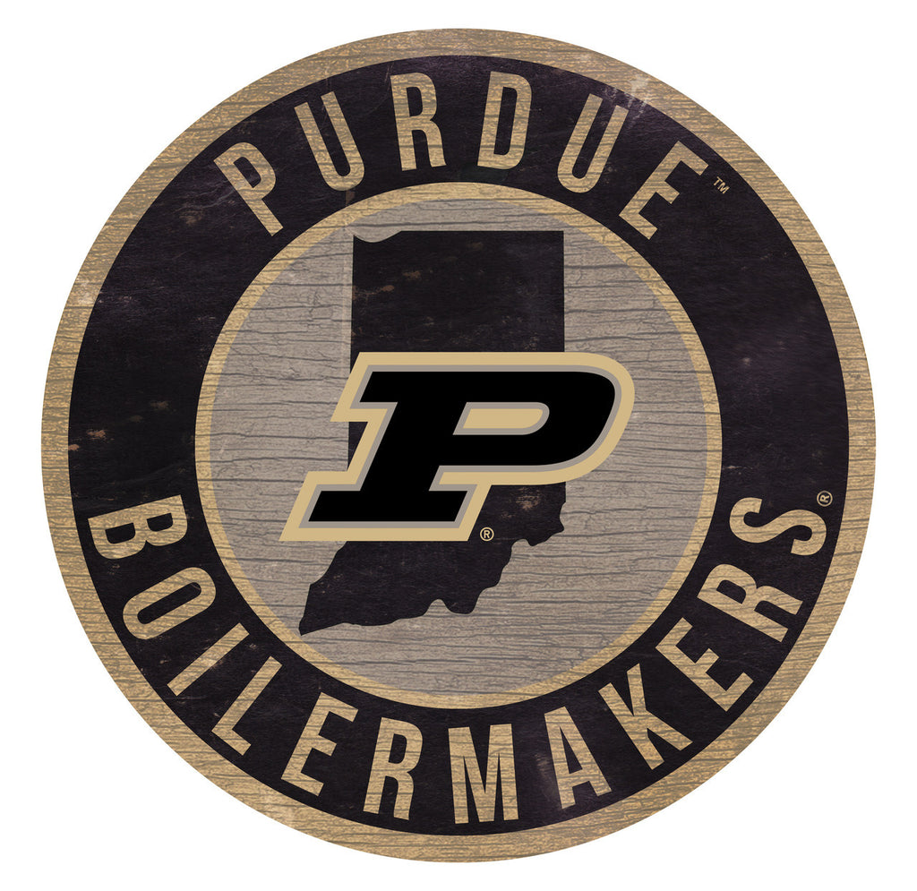 Purdue Boilermakers Sign Wood 12 Inch Round State Design - Fan Creations
