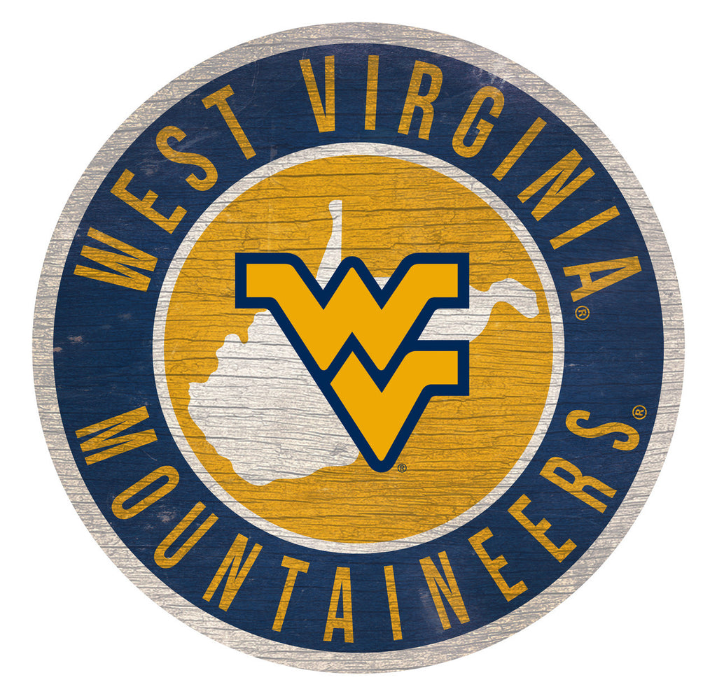 West Virginia Mountaineers Sign Wood 12 Inch Round State Design - Fan Creations