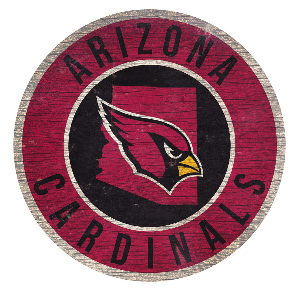 Arizona Cardinals Sign Wood 12 Inch Round State Design - Fan Creations