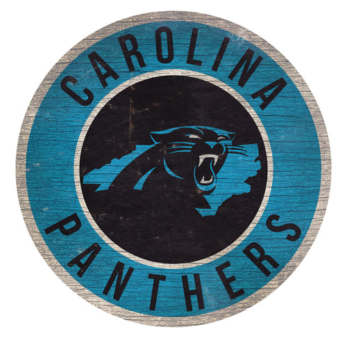 Carolina Panthers Sign Wood 12 Inch Round State Design - Fan Creations