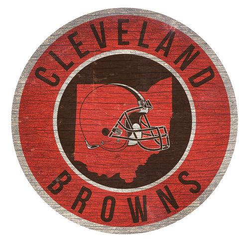 Cleveland Browns Sign Wood 12 Inch Round State Design - Fan Creations