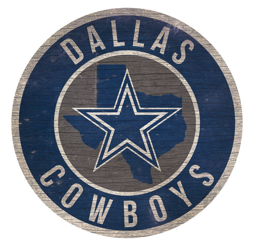 Dallas Cowboys Sign Wood 12 Inch Round State Design - Fan Creations