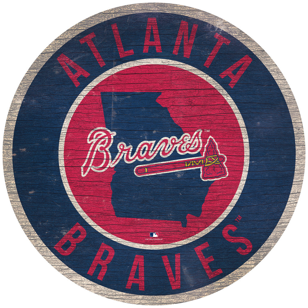 Atlanta Braves Sign Wood 12 Inch Round State Design - Fan Creations