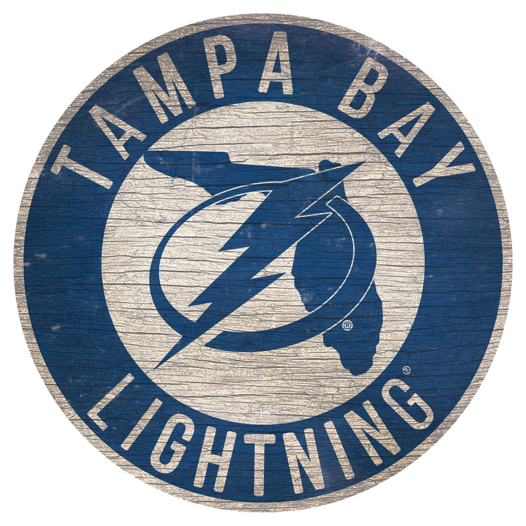 Tampa Bay Lightning Sign Wood 12 Inch Round State Design - Fan Creations