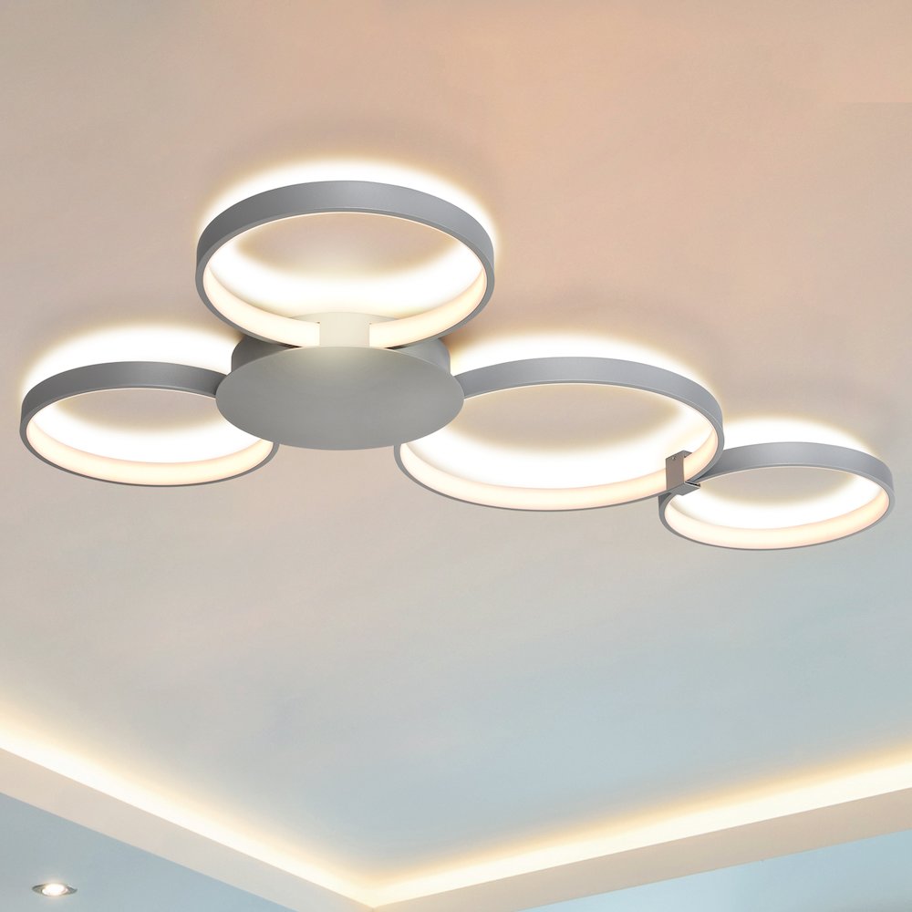 Integrated LED Ceiling Lighting Modern Multi-Ring Semi Flush in Silver - VONN Lighting
