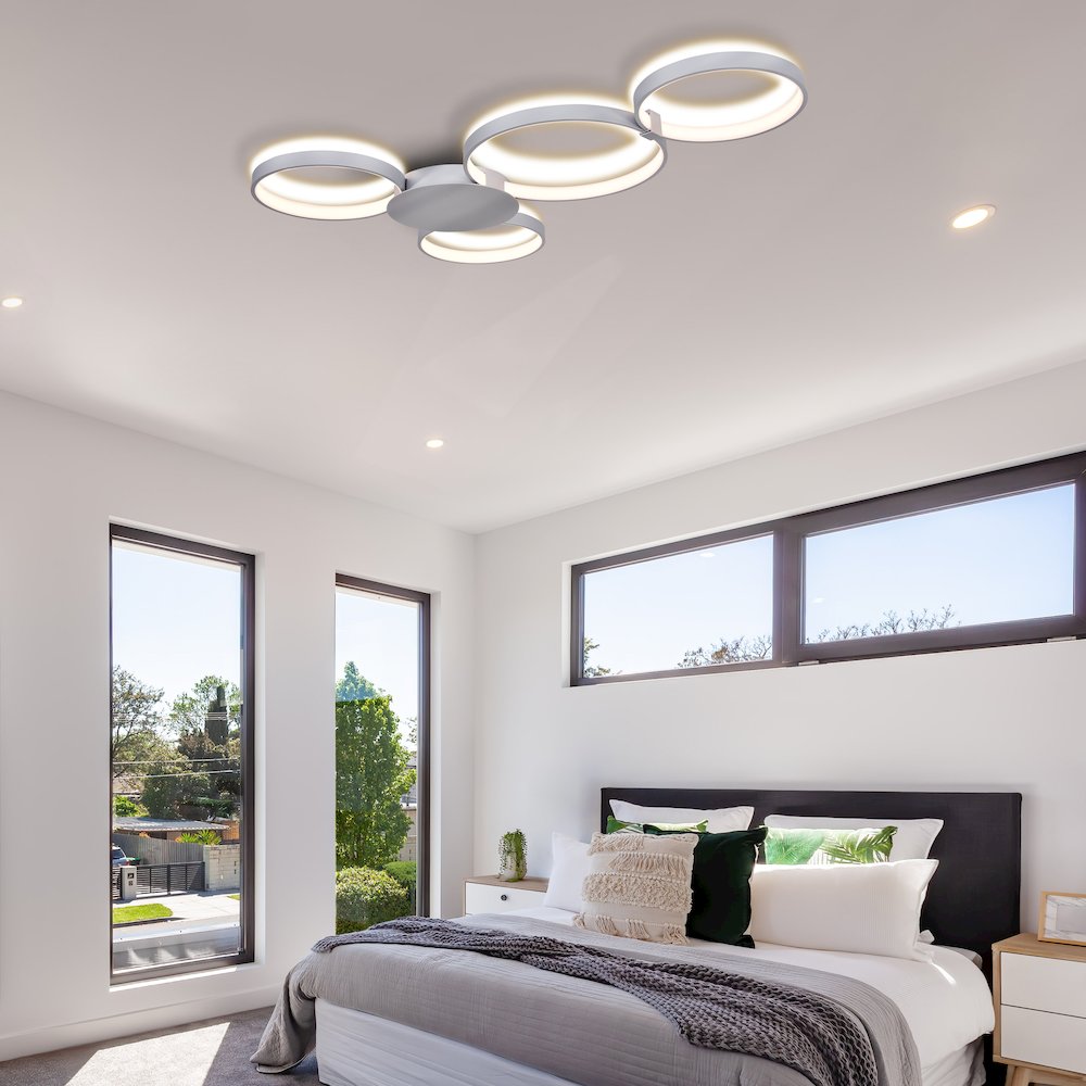 Integrated LED Ceiling Lighting Modern Multi-Ring Semi Flush in Silver - VONN Lighting