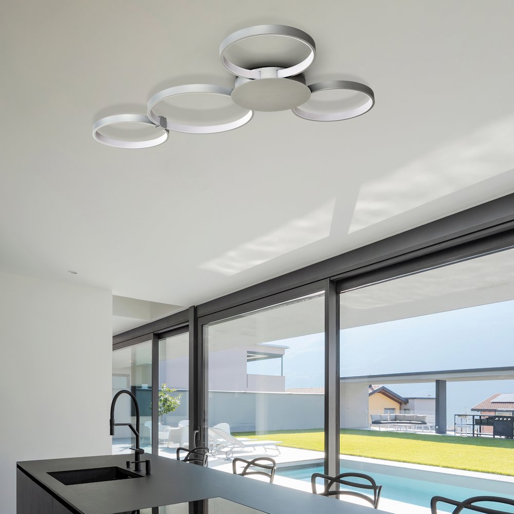 Integrated LED Ceiling Lighting Modern Multi-Ring Semi Flush in Silver - VONN Lighting