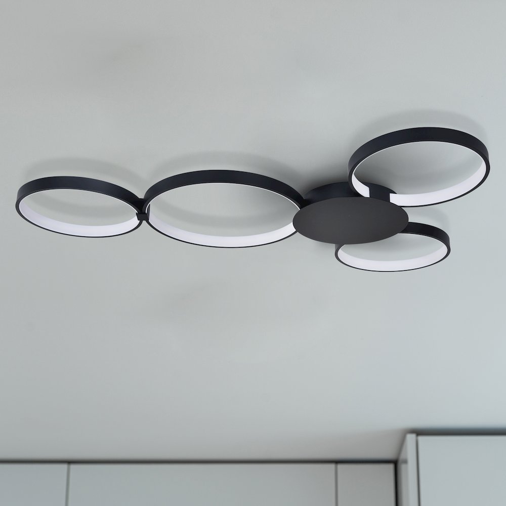 Integrated LED Ceiling Lighting Modern Multi-Ring Semi Flush in Black - VONN Lighting