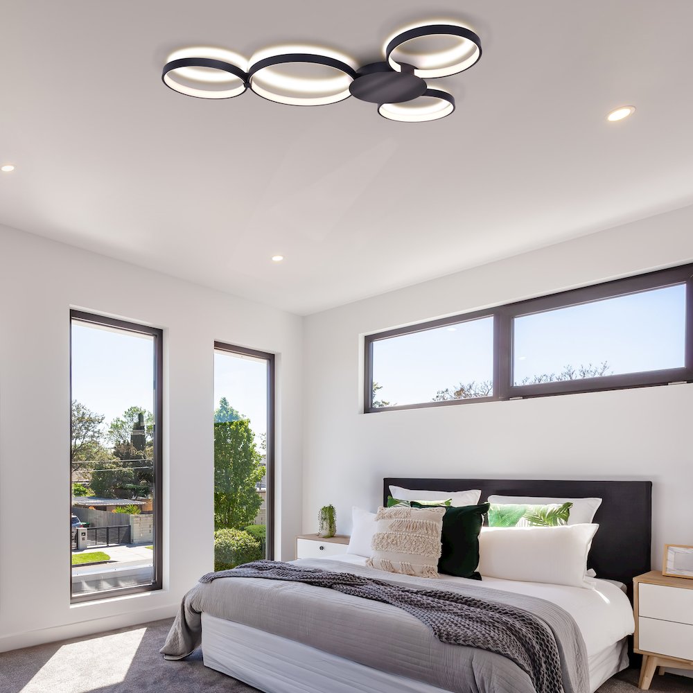 Integrated LED Ceiling Lighting Modern Multi-Ring Semi Flush in Black - VONN Lighting