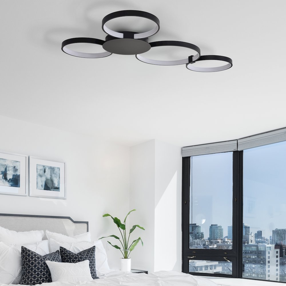 Integrated LED Ceiling Lighting Modern Multi-Ring Semi Flush in Black - VONN Lighting