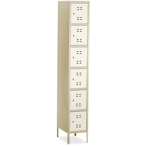 Safco Six-Tier Two-tone Box Locker with Legs - 18'' x 12'' x 78'' - Recessed Locking Handle - Tan - Steel
