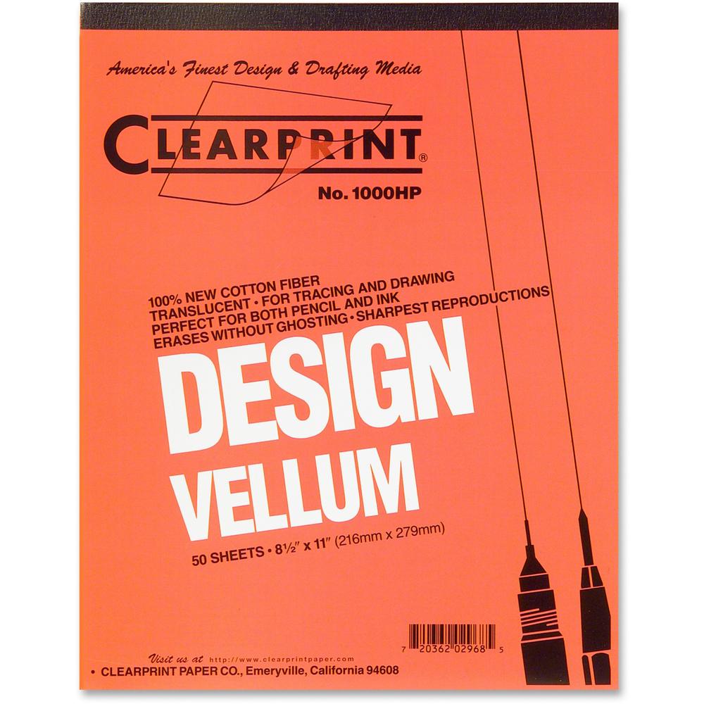 Clearprint Design Vellum Pad - Letter - 50 Sheets - Plain - 16 lb Basis Weight - Letter - 8 1/2'' x 11'' - White Paper - Acid-free, Archival - 1 / Pad