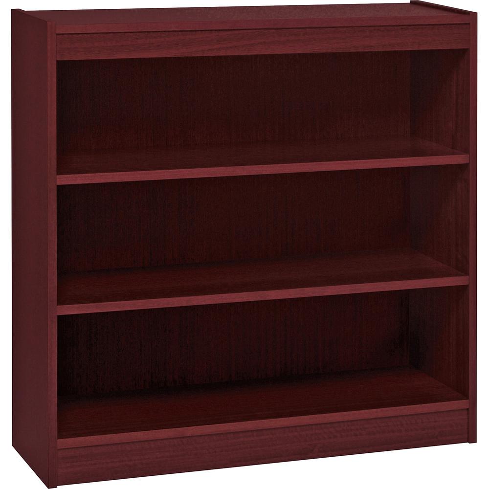 Lorell Panel End Hardwood Veneer Bookcase - 36'' x 12'' x 36'' - 3 x Shelf(ves) - 330 lb Load Capacity - Mahogany - Laminate - Wood - Assembly Required